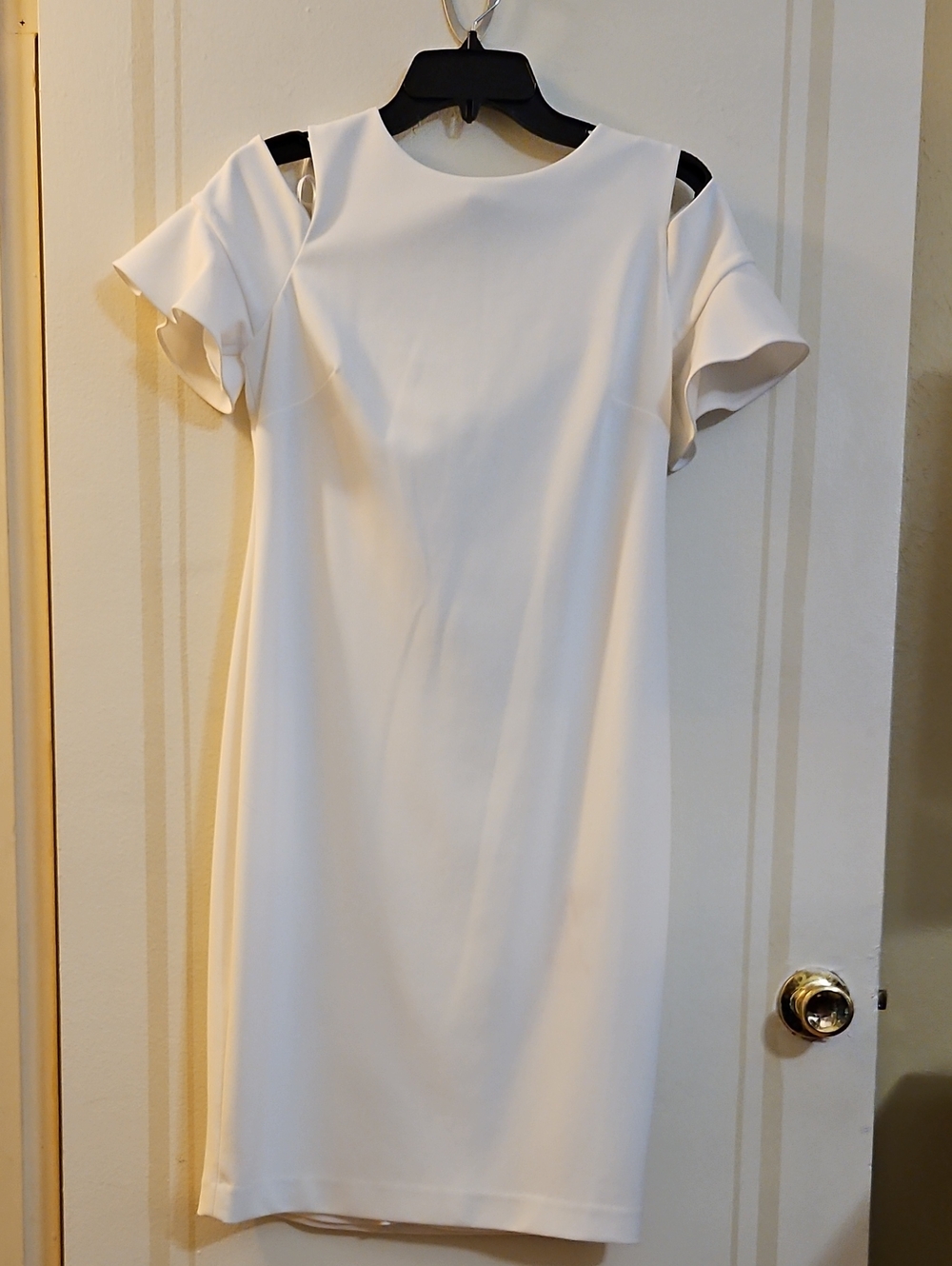 Calvin Klein Off-White Cold-Shoulder Midi Dress, Size 8